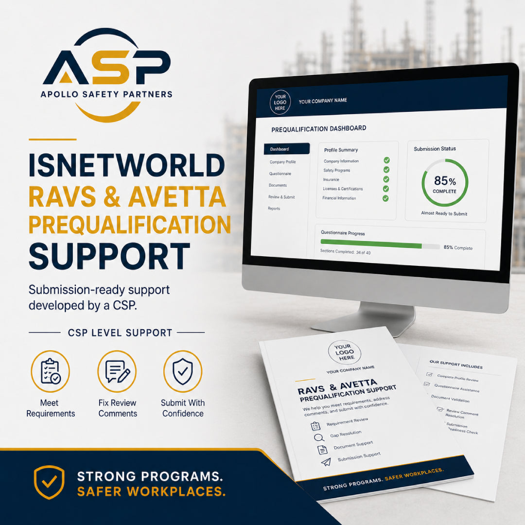ISNetworld RAVS and Avetta safety document support from Apollo Safety Partners.